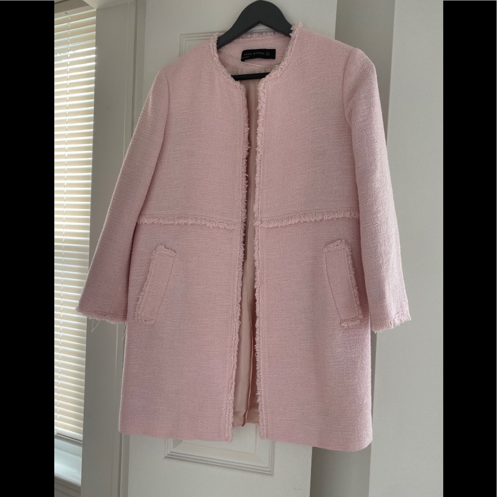 Zara pink tweed open coat